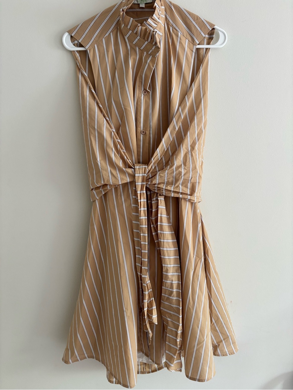 Jade NEW Striped  Tie-Waist Sleeveless Teacher School Dress in Khaki Size Large